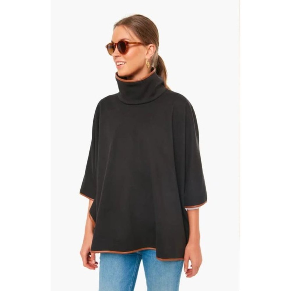Tuckernuck Women's Leather Black Trim Funnel Neck Piper Poncho
